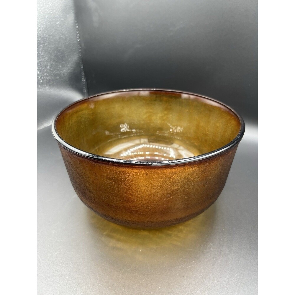 Vintage Amber Textured Glass Serving Bowl Pebbled Exterior 8.5” Round